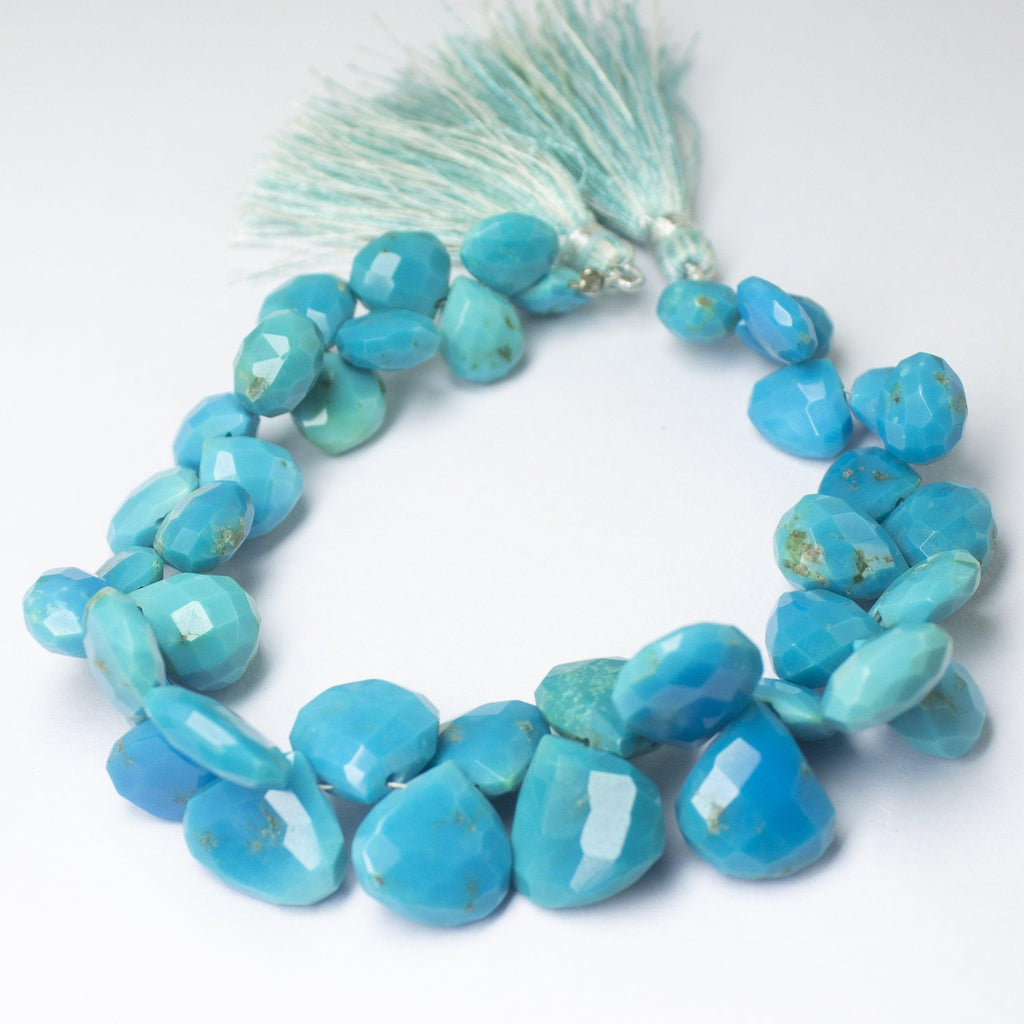 Natural Blue Turquoise Faceted Heart Drop Beads 9mm 14mm 8inches - Jalvi & Co.