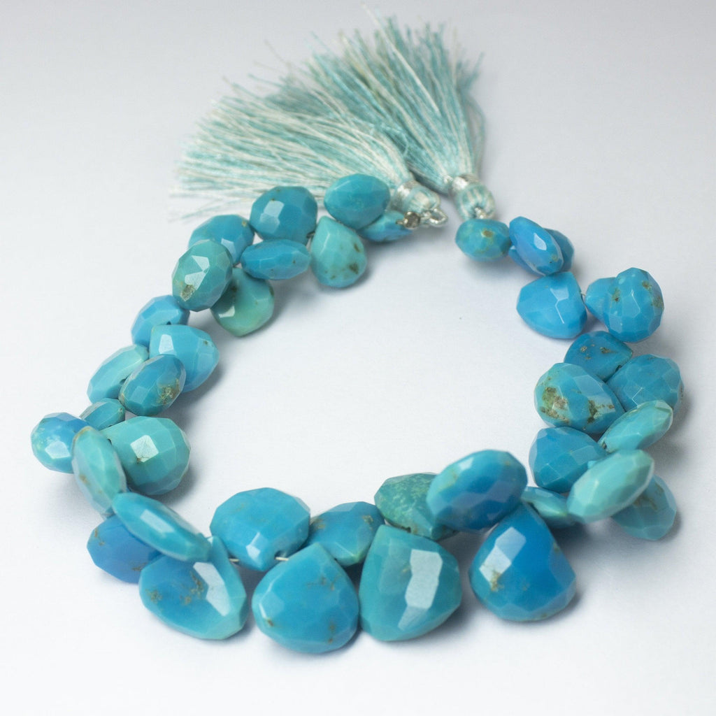 Natural Blue Turquoise Faceted Heart Drop Beads 9mm 14mm 8inches - Jalvi & Co.