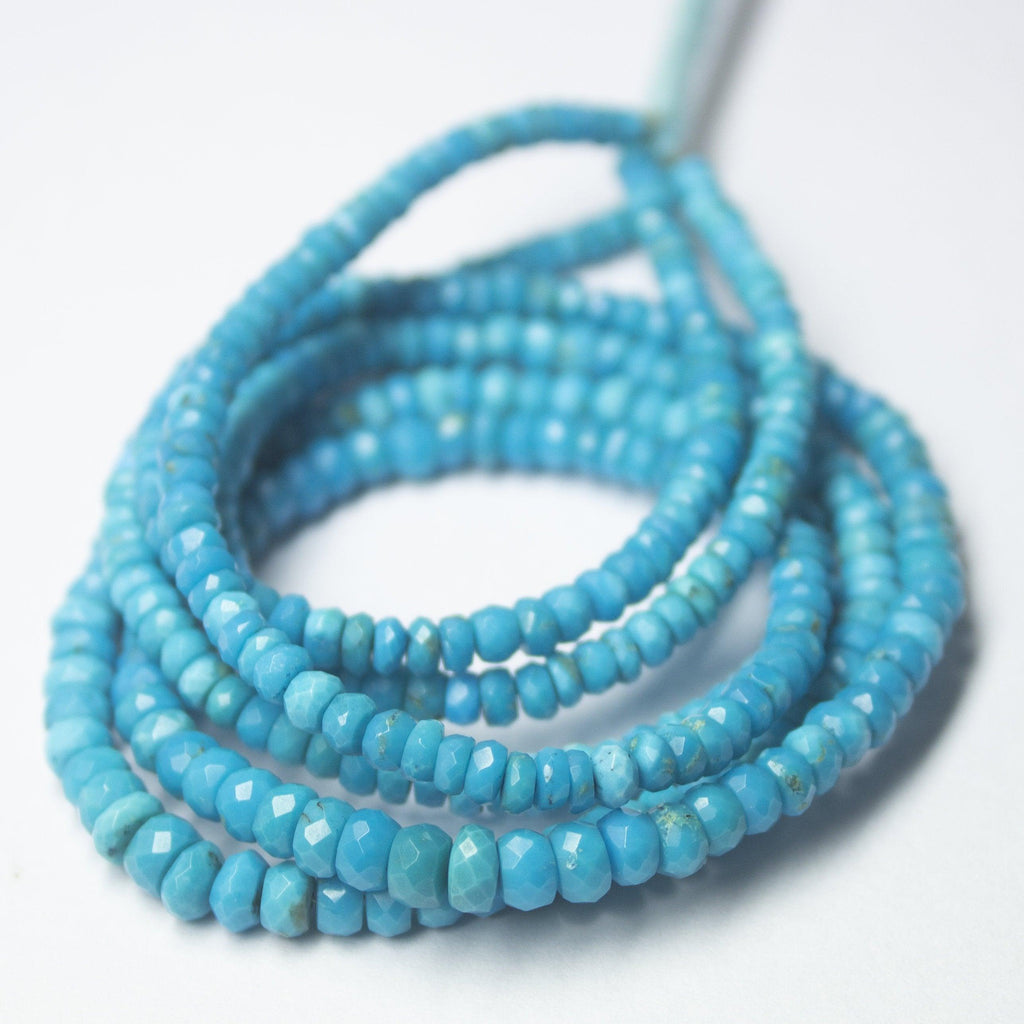 Natural Blue Turquoise Faceted Rondelle Beads 3mm 4.5mm 16inches - Jalvi & Co.