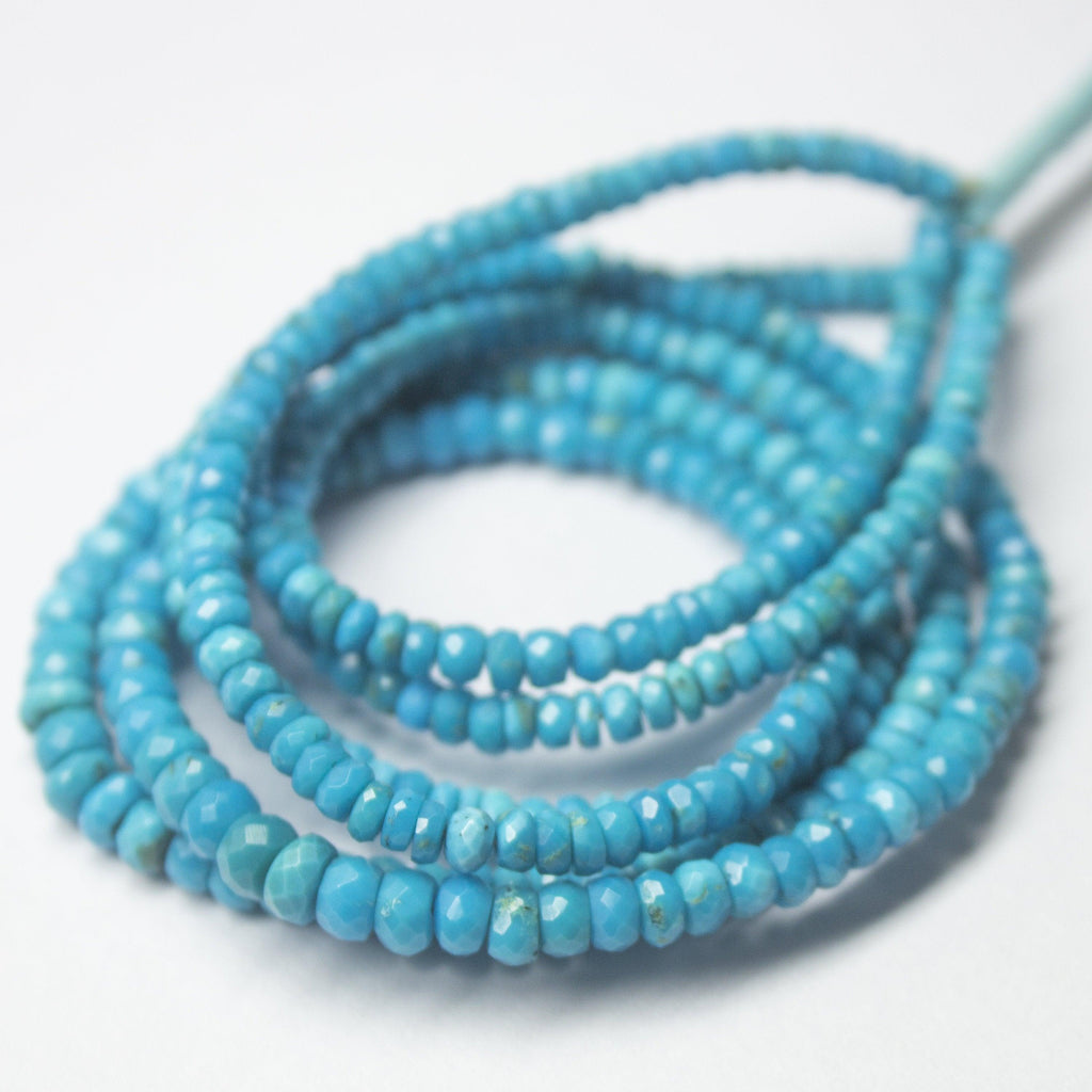 Natural Blue Turquoise Faceted Rondelle Beads 3mm 4.5mm 16inches - Jalvi & Co.