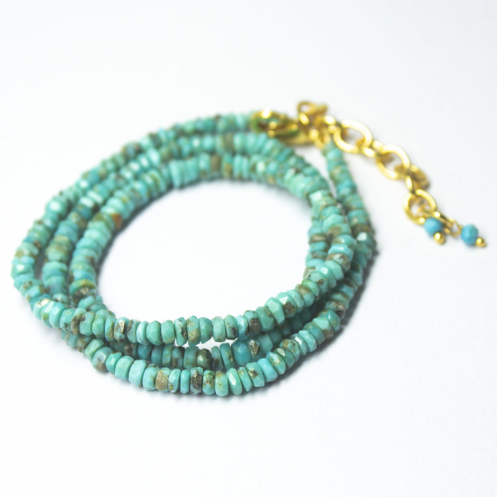 Natural Blue Turquoise Faceted Rondelle Beads Necklace 3.5mm 4mm 17inches - Jalvi & Co.