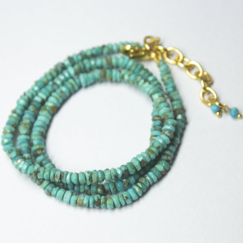 Natural Blue Turquoise Faceted Rondelle Beads Necklace 3.5mm 4mm 17inches - Jalvi & Co.