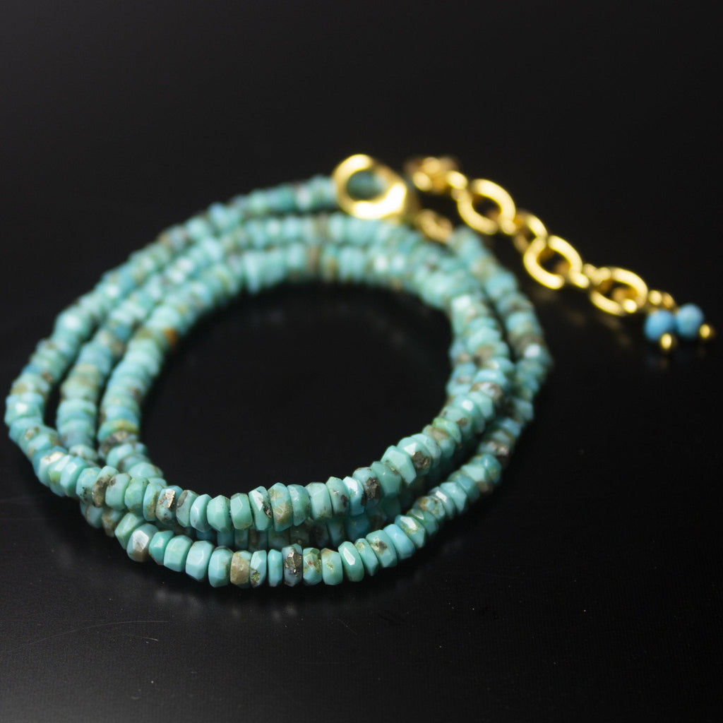 Natural Blue Turquoise Faceted Rondelle Beads Necklace 3.5mm 4mm 17inches - Jalvi & Co.