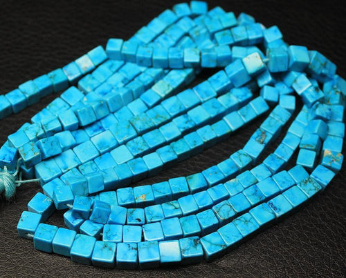 Natural Blue Turquoise Smooth Polished 3D Cube Box Spacer Beads Strand 5mm 13
