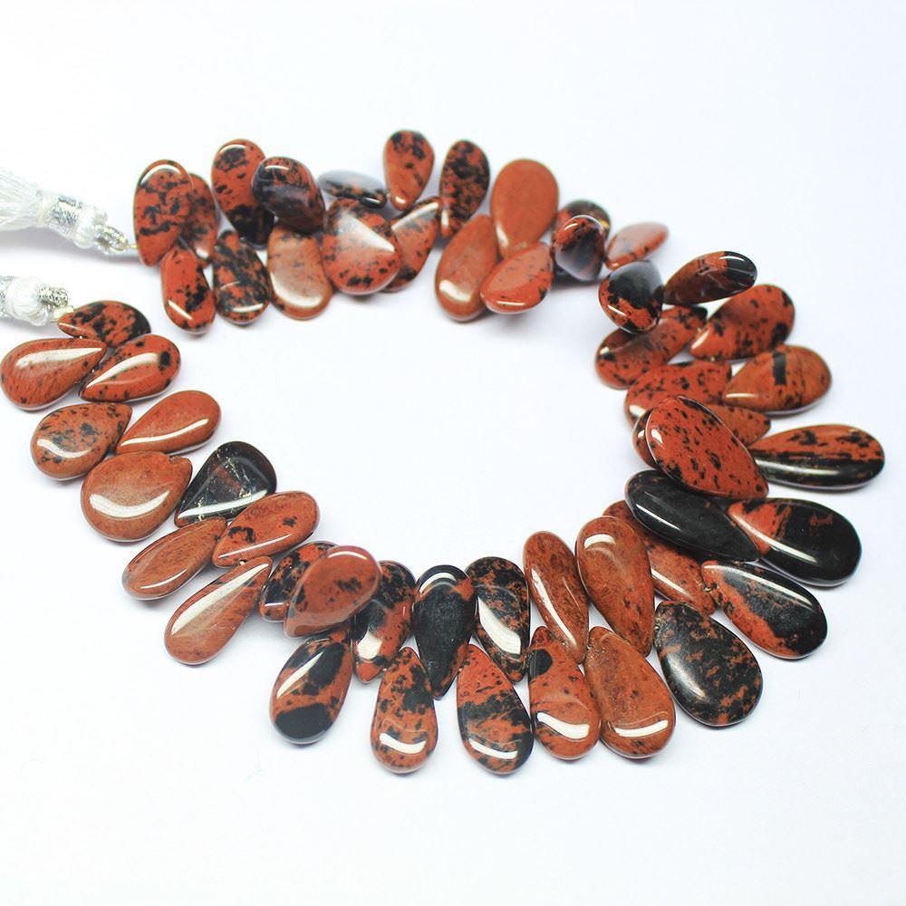 Natural Brown Marconi Obsidian Smooth Pear Drop Beads 13mm 18.5mm 8.5inches - Jalvi & Co.