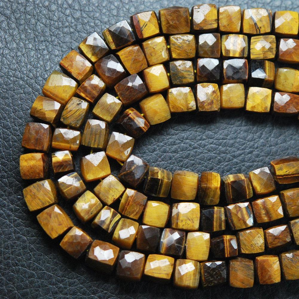 Natural Brown Tiger Eye Faceted Box Square Beads 6mm 6.5mm 8inches - Jalvi & Co.