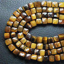 Load image into Gallery viewer, Natural Brown Tiger Eye Faceted Box Square Beads 6mm 6.5mm 8inches - Jalvi &amp; Co.