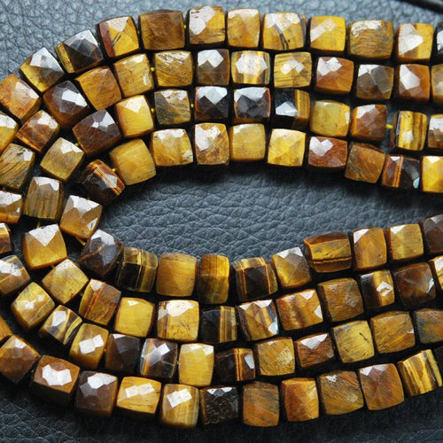 Natural Brown Tiger Eye Faceted Box Square Beads 6mm 6.5mm 8inches - Jalvi & Co.