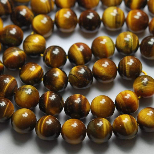 Natural Brown Tiger Eye Smooth Round Beads 10mm 8inches - Jalvi & Co.