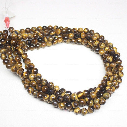 Natural Brown Tiger Eye Smooth Round Beads 7mm 15inches - Jalvi & Co.