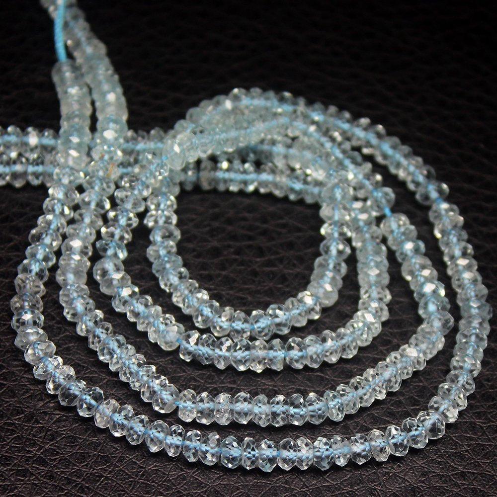 Natural Bue Aquamarine Gemstone Rondelle Faceted Rondelle Spacer Beads 4mm 13" - Jalvi & Co.