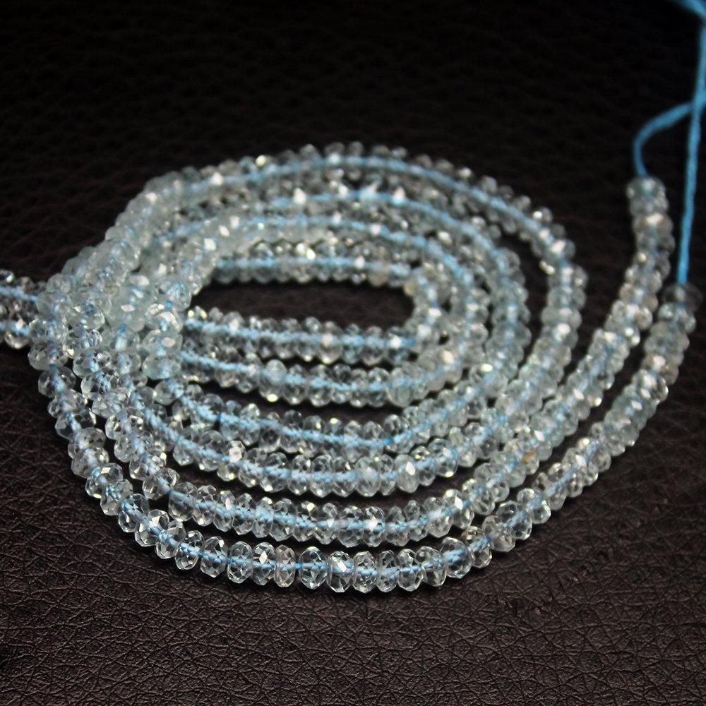 Natural Bue Aquamarine Gemstone Rondelle Faceted Rondelle Spacer Beads 4mm 13" - Jalvi & Co.
