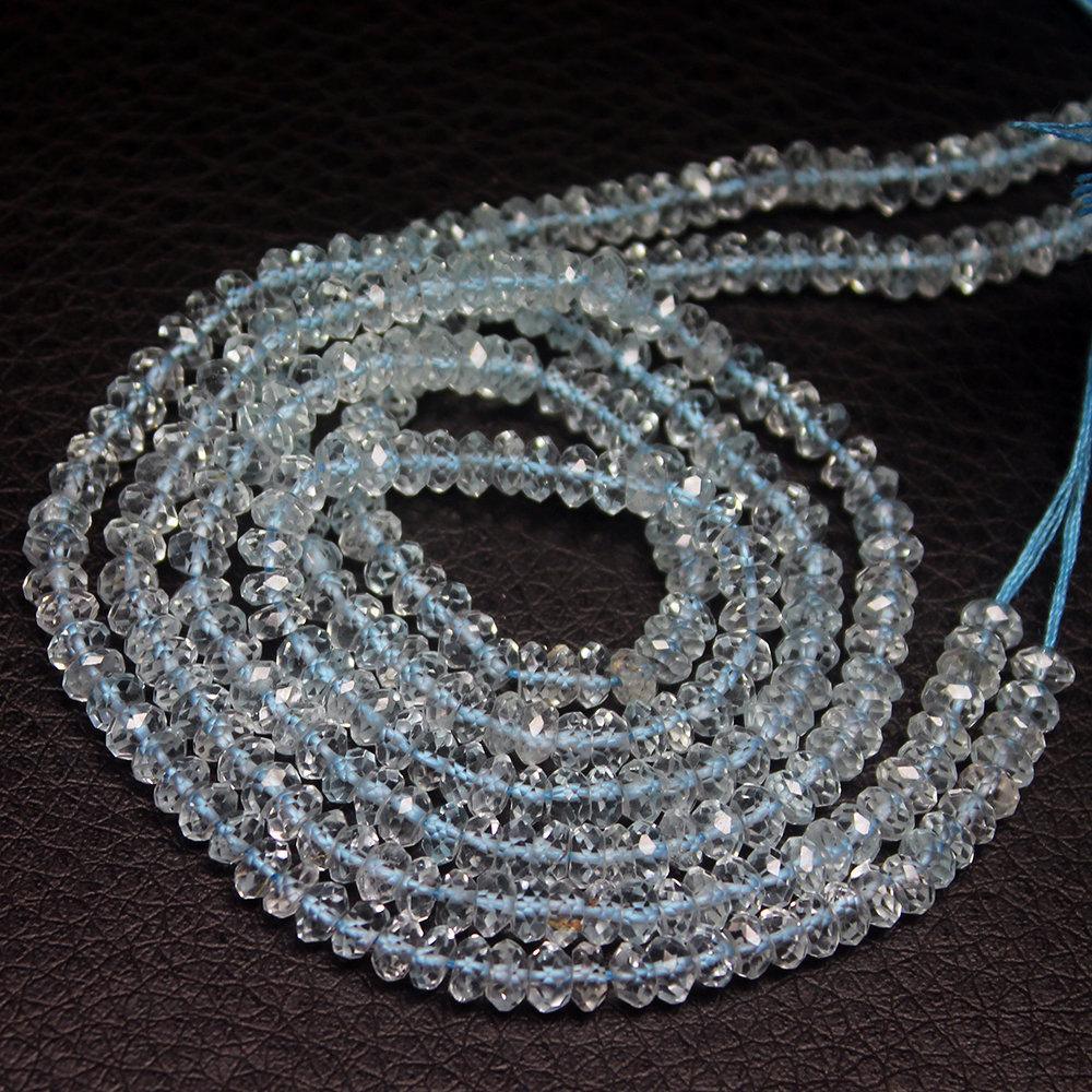 Natural Bue Aquamarine Gemstone Rondelle Faceted Rondelle Spacer Beads 4mm 13" - Jalvi & Co.