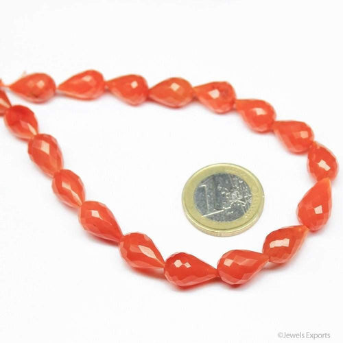 Natural Carnelian Faceted Briolette Tear Drop Beads Loose Strand 14mm 16mm 6pcs - Jalvi & Co.