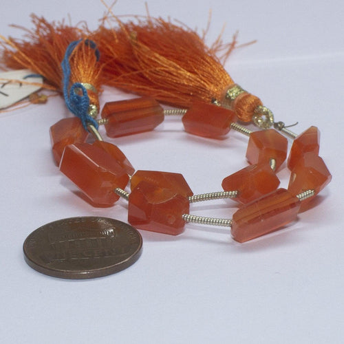 Natural Carnelian Gemstone Step Cut Faceted Loose Nugget Beads 7.5