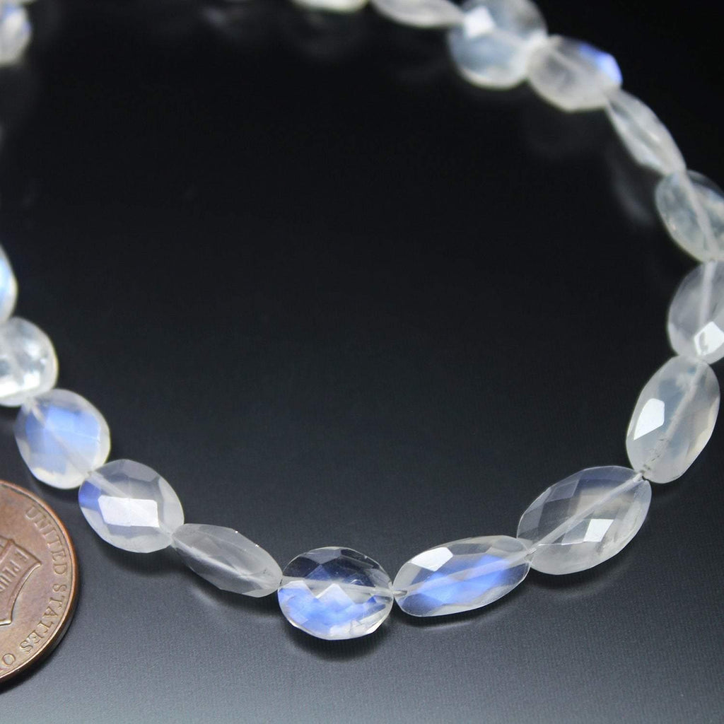 Natural Ceylon Blue Moonstone Faceted Oval Gemstone Beads Strand 8" 7mm 12mm - Jalvi & Co.