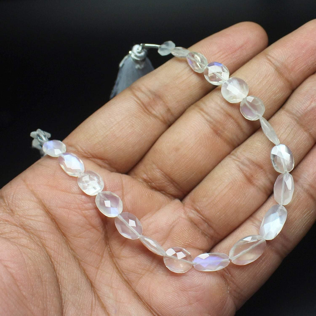 Natural Ceylon Blue Moonstone Faceted Oval Gemstone Beads Strand 8" 7mm 12mm - Jalvi & Co.