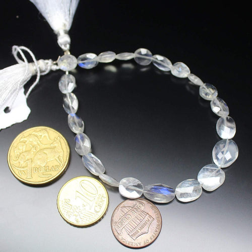 Natural Ceylon Blue Moonstone Faceted Oval Gemstone Beads Strand 8