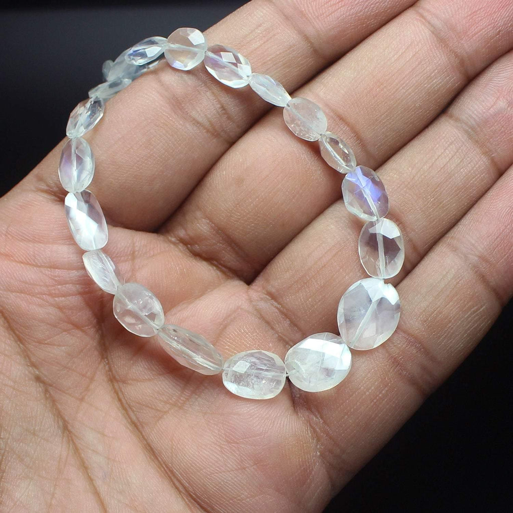 Natural Ceylon Blue Moonstone Faceted Oval Gemstone Beads Strand 8" 8mm 12mm - Jalvi & Co.