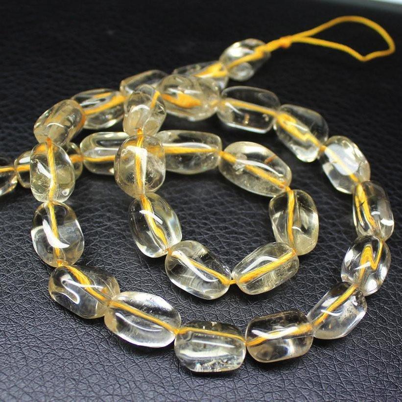 Natural Citrine Smooth Polished Tumble Nugget Craft Strand Beads 17" 7mm 12mm - Jalvi & Co.