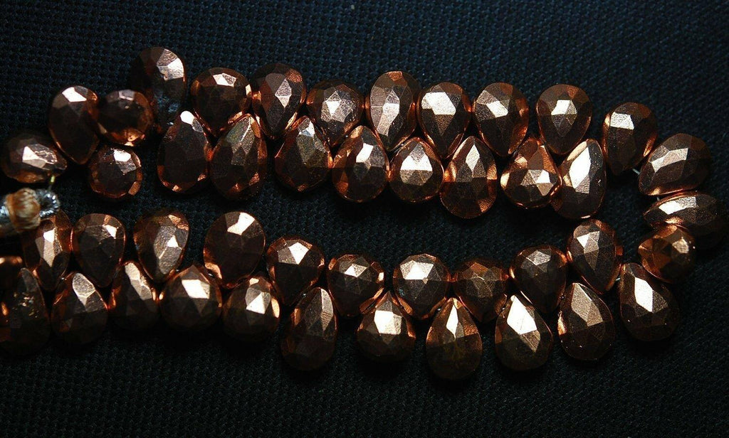 Natural Copper Pyrite Faceted Pear Drop Beads 10mm 6inches - Jalvi & Co.