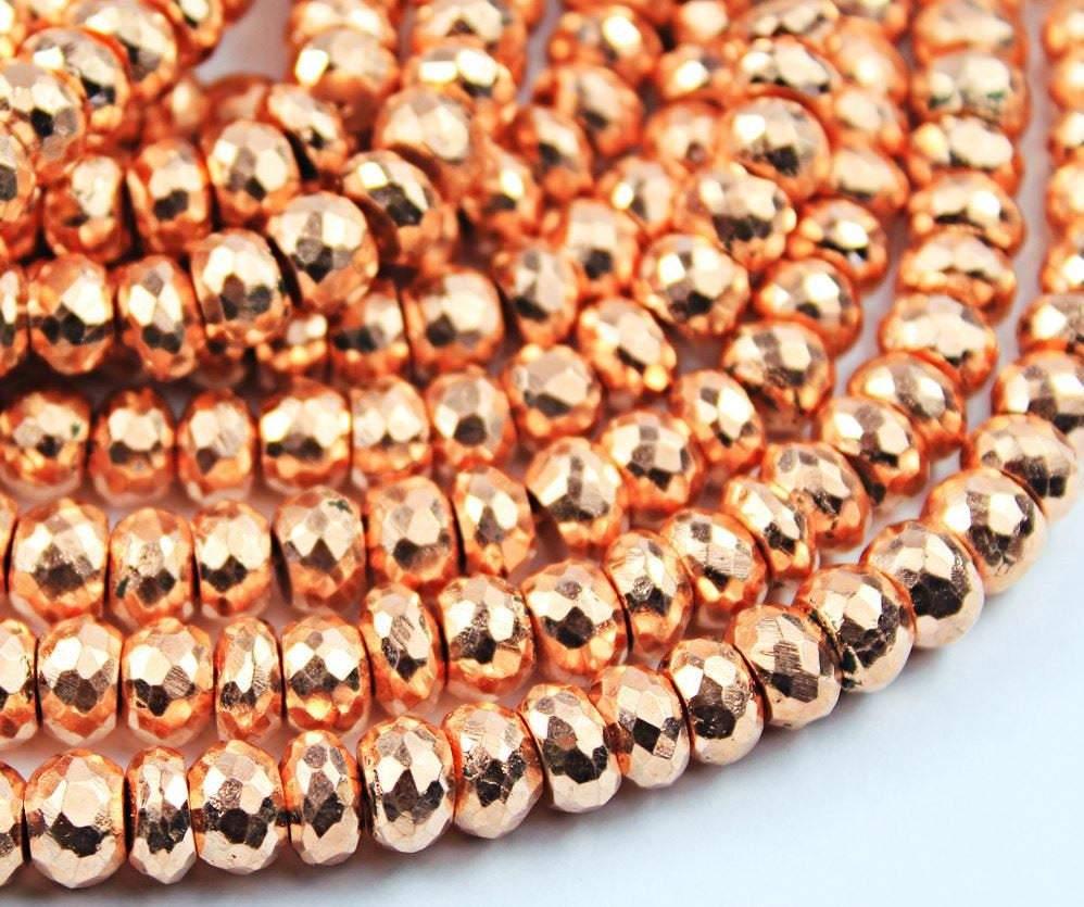 Natural Copper Pyrite Faceted Rondelle Beads 7.5mm 8mm 8inches - Jalvi & Co.
