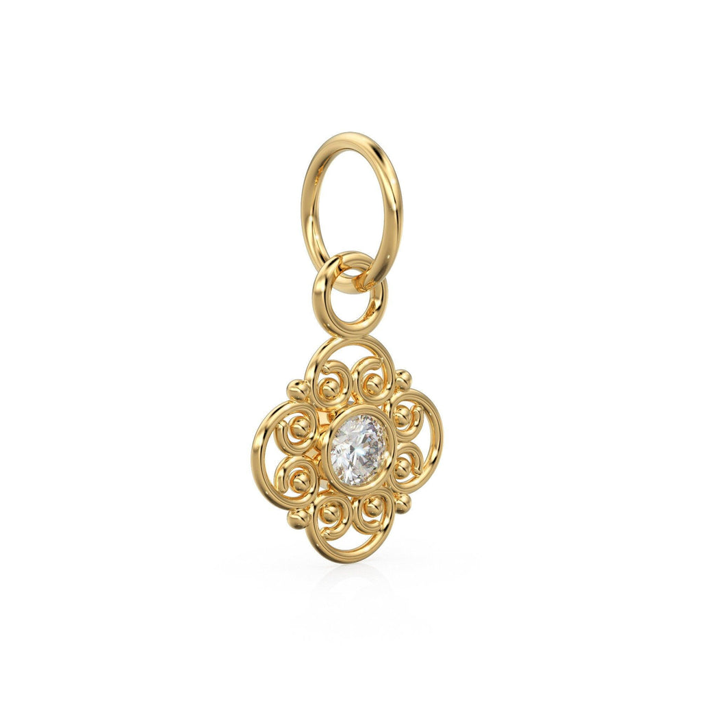 Natural Diamond Antique Charm / 18k Solid Gold Charm / Round Cut Diamond Charm / Handmade Real Diamond Charm / Solid Gold Dainty Charm - Jalvi & Co.