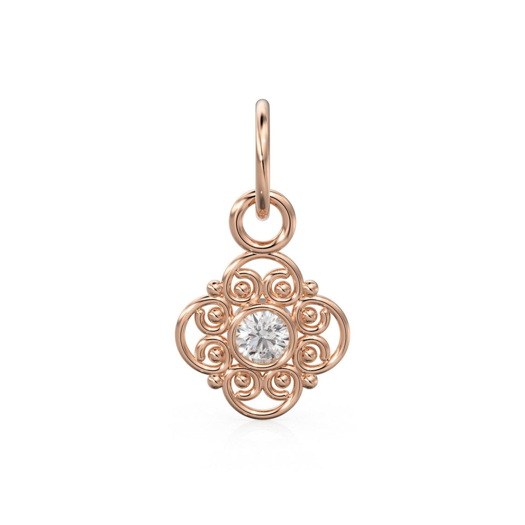 Natural Diamond Antique Charm / 18k Solid Gold Charm / Round Cut Diamond Charm / Handmade Real Diamond Charm / Solid Gold Dainty Charm - Jalvi & Co.