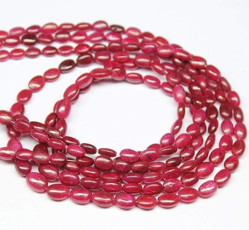 Natural Dyed Africa Blood Red Ruby Smooth Oval Gemstone Loose Bead Strand 16" 5mm 7mm - Jalvi & Co.