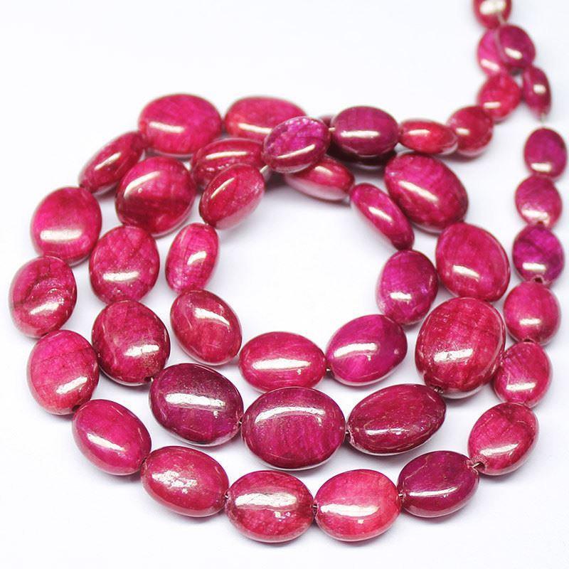 Natural Dyed African Blood Red Ruby Smooth Oval Loose Gemstone Craft Bead Strand 8mm 16mm 20" - Jalvi & Co.