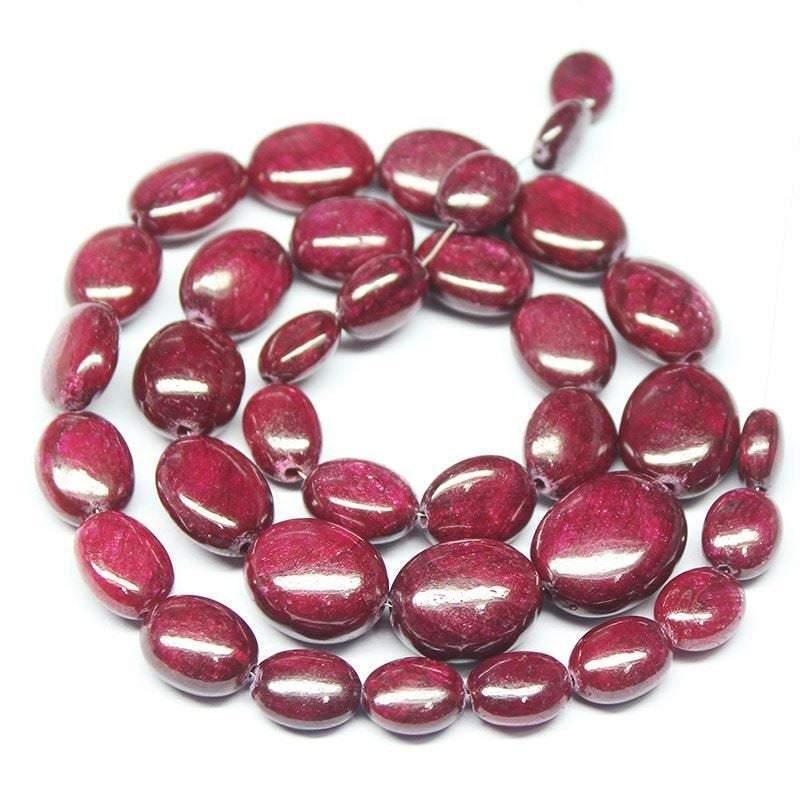 Natural Dyed African Red Ruby Smooth Oval Gemstone Loose Beads Strand 11" 10mm 18mm - Jalvi & Co.