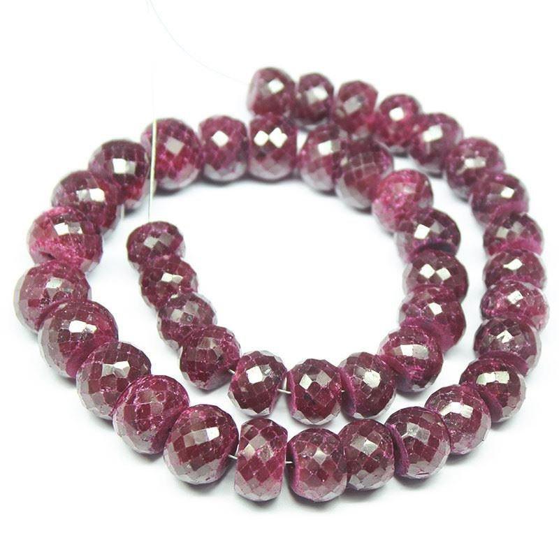 Natural Dyed Blood Red Ruby Faceted Rondelle Loose Gemstone Beads Strand 10-6.5mm 11" - Jalvi & Co.