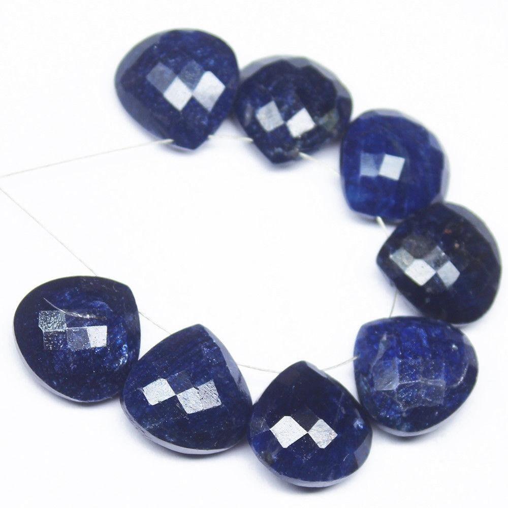 Natural Dyed Blue Sapphire Checker Heart Briolette Loose Gemstone Lot 8pc 15mm - Jalvi & Co.