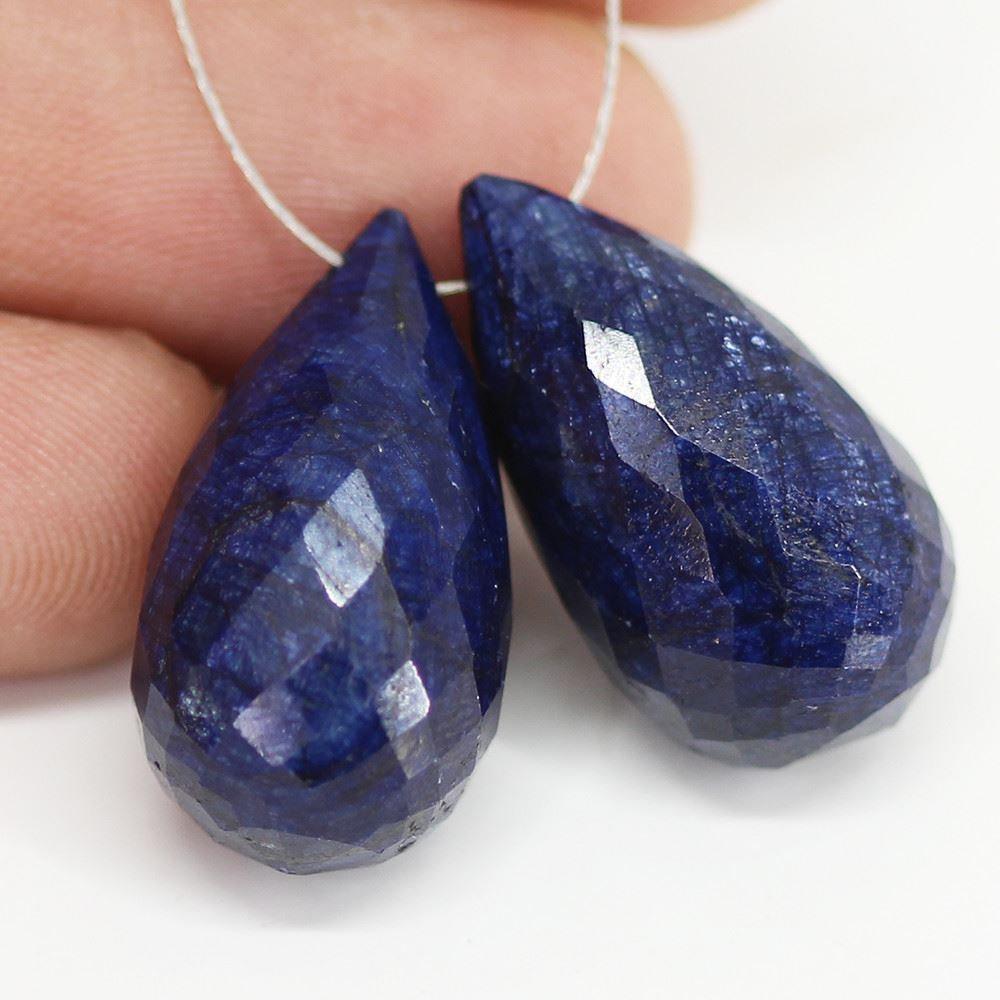 Natural Dyed Blue Sapphire Faceted Briolette Tear Drop Beads 20mmx12mm 1pair - Jalvi & Co.