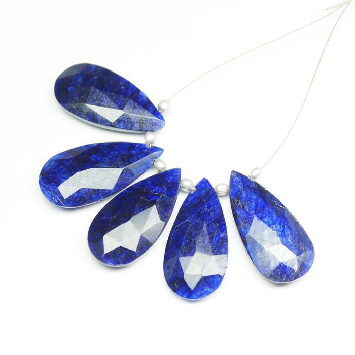 Natural Dyed Blue Sapphire Faceted Pear Drop Beads 19.5mm 4pc - Jalvi & Co.