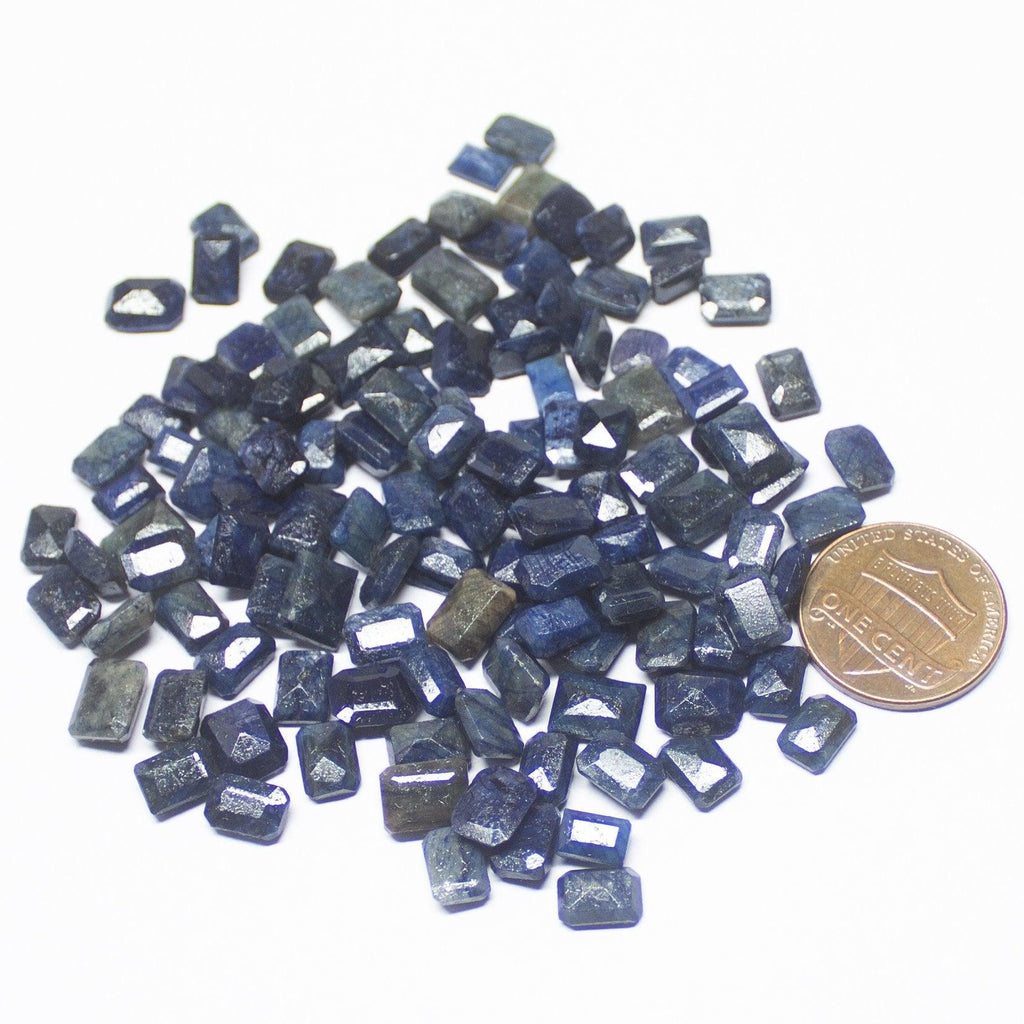 Natural Dyed Blue Sapphire Faceted Rectangle Beads 6mm 7.5mm 125pc - Jalvi & Co.