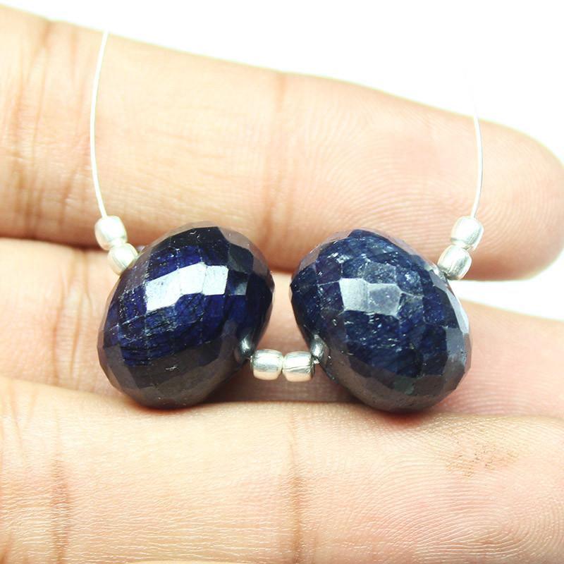 Natural Dyed Blue Sapphire Faceted Rondelle Beads 13.5mm 2pc - Jalvi & Co.