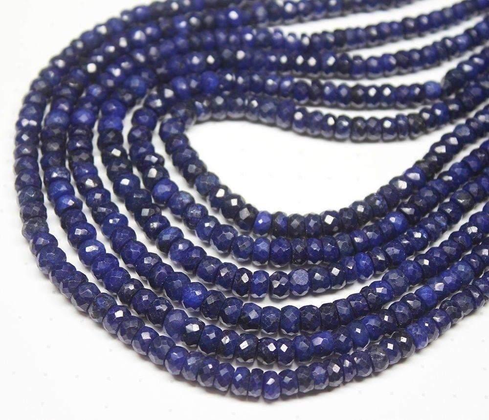 Natural Dyed Blue Sapphire Faceted Rondelle Beads 3mm 5mm 18.5inches - Jalvi & Co.