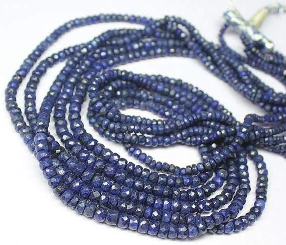 Natural Dyed Blue Sapphire Faceted Rondelle Beads 3mm 6mm 14.5inches - Jalvi & Co.