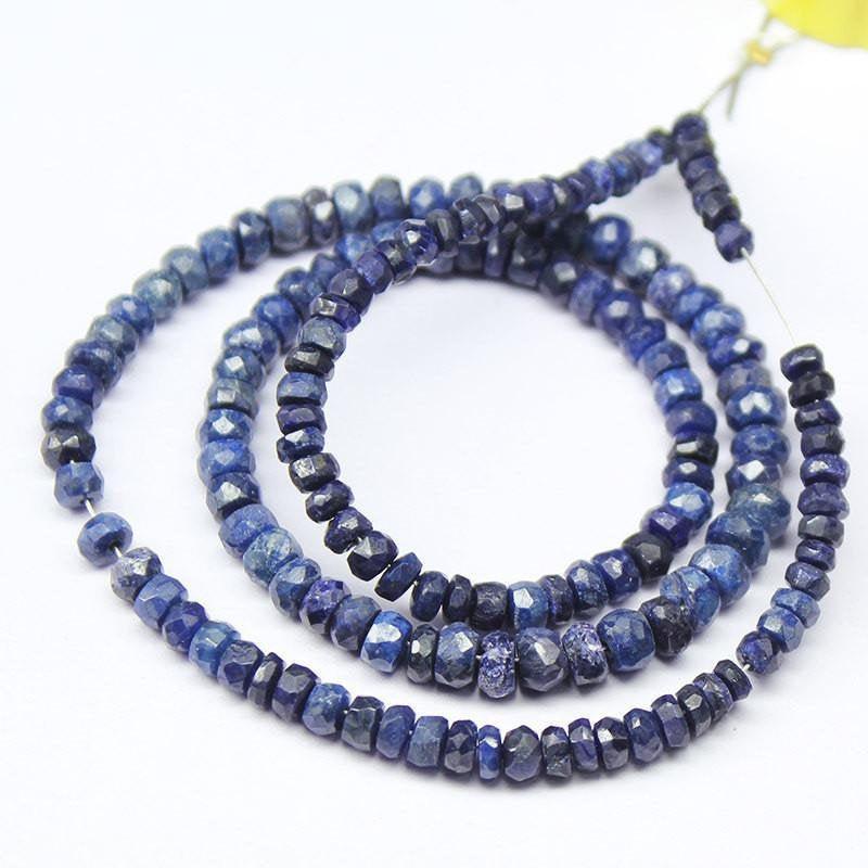 Natural Dyed Blue Sapphire Faceted Rondelle Loose Gemstone Beads 14" 5mm 6mm - Jalvi & Co.