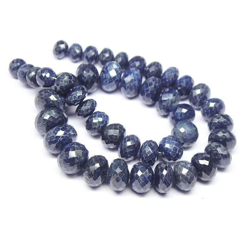 Natural Dyed Blue Sapphire Faceted Rondelle Loose Gemstone Beads Strand 8" 8mm 14mm - Jalvi & Co.