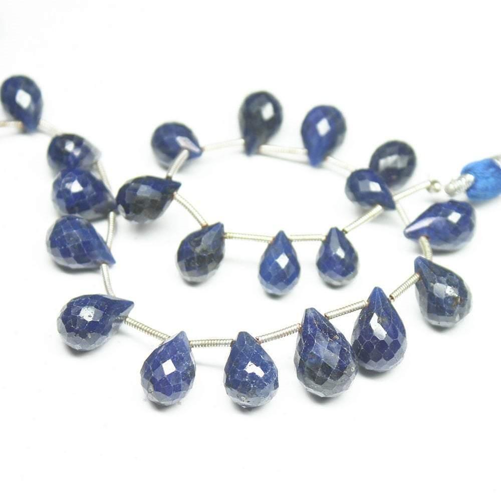 Natural Dyed Blue Sapphire Faceted Tear Drop Briolette Gemstone Beads 10" 8mm 12mm - Jalvi & Co.