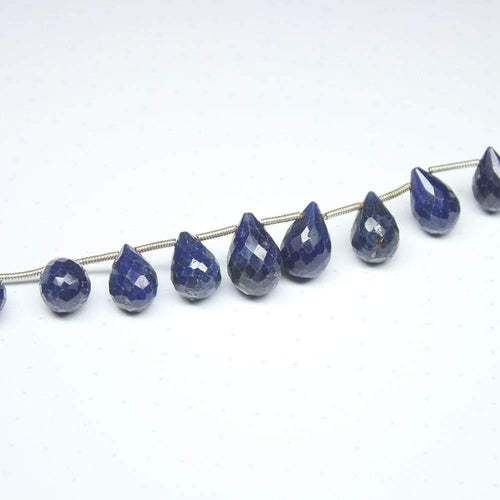 Natural Dyed Blue Sapphire Faceted Tear Drop Briolette Gemstone Beads 10