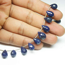 Load image into Gallery viewer, Natural Dyed Blue Sapphire Faceted Tear Drop Briolette Gemstone Beads 10&quot; 8mm 12mm - Jalvi &amp; Co.