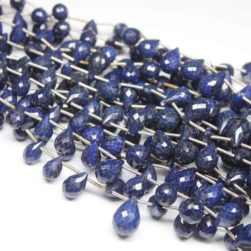 Natural Dyed Blue Sapphire Faceted Tear Drop Briolette Gemstone Beads 10" 8mm 12mm - Jalvi & Co.