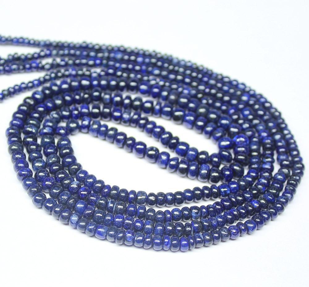 Natural Dyed Blue Sapphire Smooth Polished Rondelle Loose Beads Strand 9" 2.5mm 4mm - Jalvi & Co.