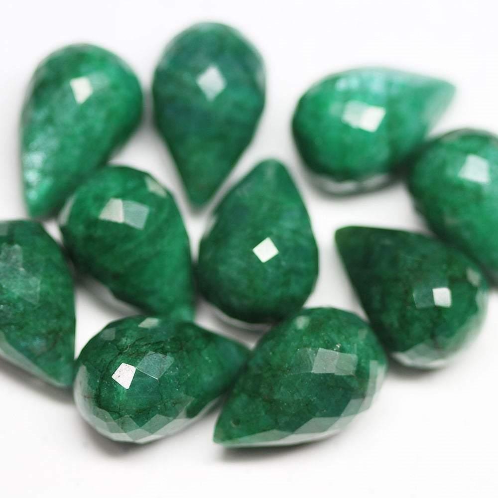 Natural Dyed Genuine Green Emerald Faceted Tear Drop Loose Briolette Beads 18mm 5pc - Jalvi & Co.