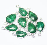 Natural Dyed Green Emerald 925 Sterling Silver Pear Shape Connector Bezel 2pc 18mm