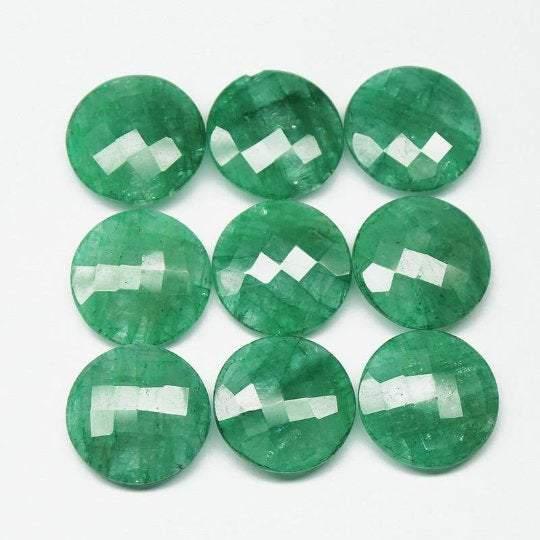 Natural Dyed Green Emerald Faceted Coin Beads 18mm 2pc - Jalvi & Co.