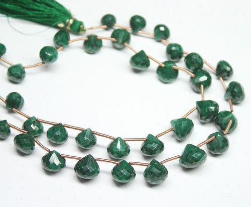 Natural Dyed Green Emerald Faceted Onion Drop Gemstone Loose Bead Strand 7-10mm 9.5